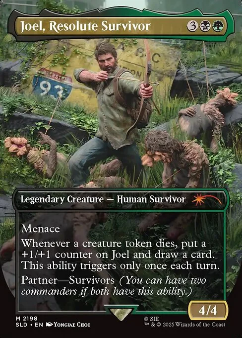 Joel, Resolute Survivor, carta Magic di tipo Legendary Creature — Human Survivor illustrata da Yongjae Choi