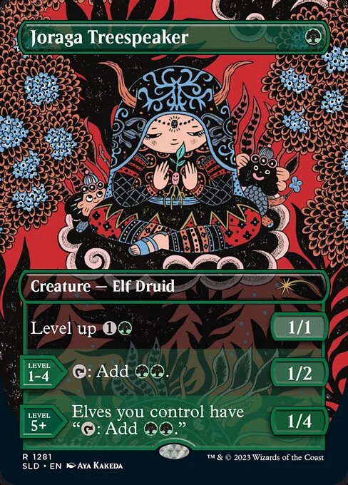 Joraga Treespeaker, carta Magic di tipo Creature — Elf Druid illustrata da Aya Kakeda