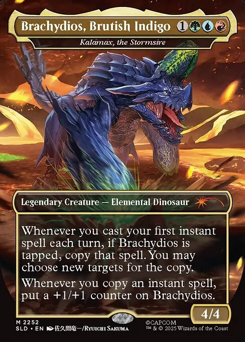 Kalamax, the Stormsire, carta Magic di tipo Legendary Creature — Elemental Dinosaur illustrata da Ryuichi Sakuma