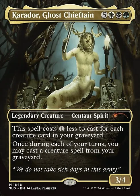 Karador, Ghost Chieftain, carta Magic di tipo Legendary Creature — Centaur Spirit illustrata da Laura Plansker