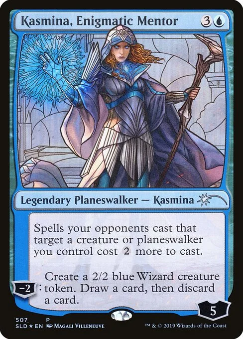 Kasmina, Enigmatic Mentor, carta Magic di tipo Legendary Planeswalker — Kasmina illustrata da Magali Villeneuve
