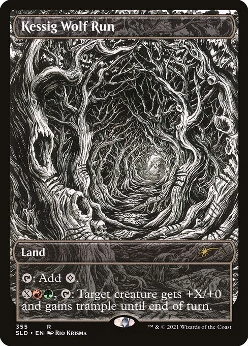 Kessig Wolf Run, carta Magic di tipo Land illustrata da Rio Krisma