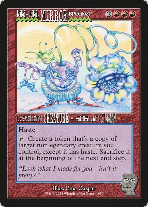Kiki-Jiki, Mirror Breaker, carta Magic di tipo Legendary Creature — Goblin Shaman illustrata da Ema Gaspar