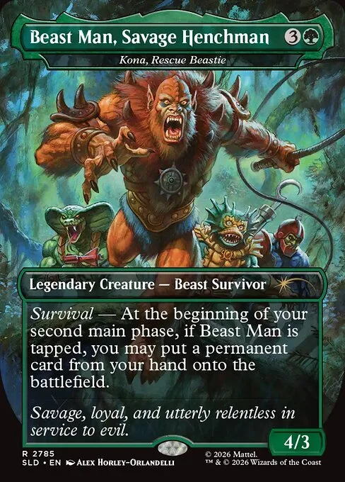 Kona, Rescue Beastie, carta Magic di tipo Legendary Creature — Beast Survivor illustrata da Alex Horley-Orlandelli