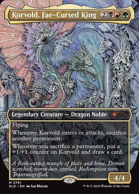 Korvold, Fae-Cursed King, carta Magic di tipo Legendary Creature — Dragon Noble illustrata da Ian Miller