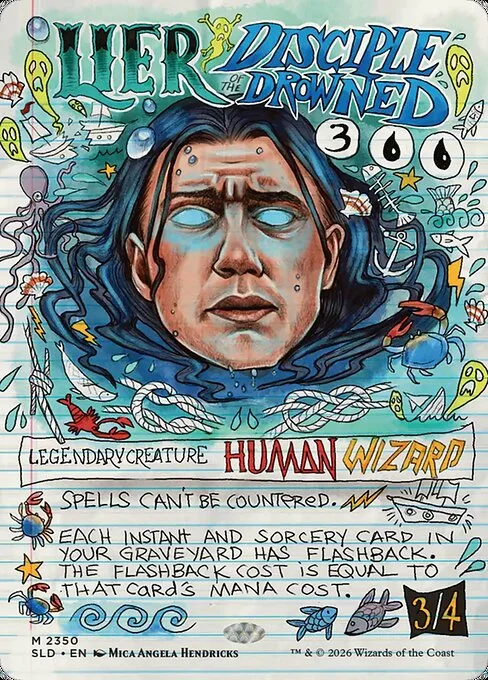 Lier, Disciple of the Drowned, carta Magic di tipo Legendary Creature — Human Wizard illustrata da Mica Angela Hendricks