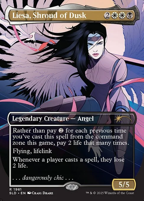 Liesa, Shroud of Dusk, carta Magic di tipo Legendary Creature — Angel illustrata da Craig Drake