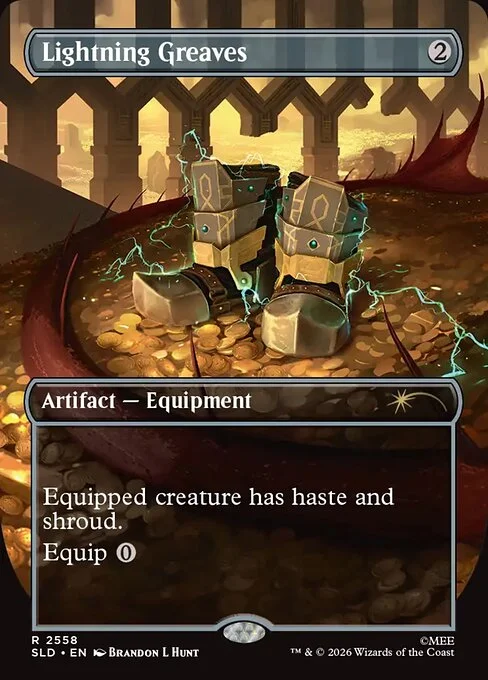 Lightning Greaves, carta Magic di tipo Artifact — Equipment illustrata da Brandon L. Hunt