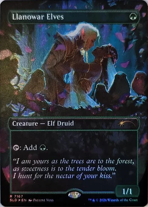 Llanowar Elves, carta Magic di tipo Creature — Elf Druid illustrata da Pauline Voss