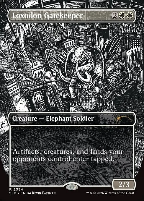 Loxodon Gatekeeper, carta Magic di tipo Creature — Elephant Soldier illustrata da Kevin Eastman