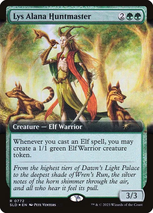 Lys Alana Huntmaster, carta Magic di tipo Creature — Elf Warrior illustrata da Pete Venters
