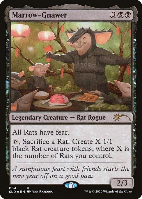 Marrow-Gnawer, carta Magic di tipo Legendary Creature — Rat Rogue illustrata da Ravenna Tran