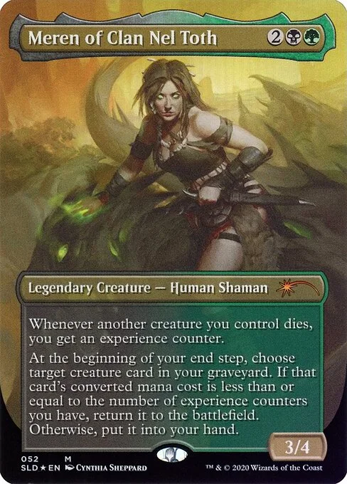 Meren of Clan Nel Toth, carta Magic di tipo Legendary Creature — Human Shaman illustrata da Cynthia Sheppard