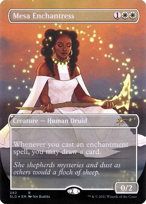 Mesa Enchantress, carta Magic di tipo Creature — Human Druid illustrata da Jen Bartel