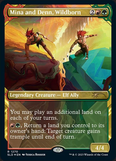 Mina and Denn, Wildborn, carta Magic di tipo Legendary Creature — Elf Ally illustrata da Jessica Rossier