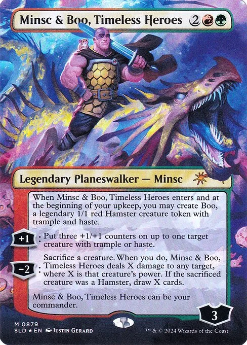 Minsc & Boo, Timeless Heroes, carta Magic di tipo Legendary Planeswalker — Minsc illustrata da Justin Gerard