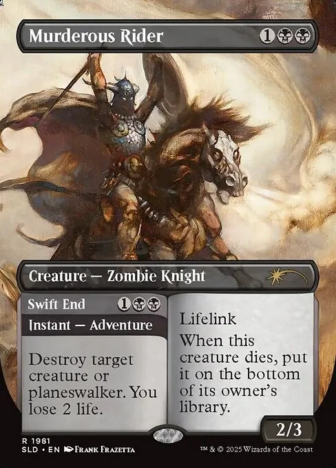 Murderous Rider // Swift End, carta Magic di tipo Creature — Zombie Knight // Instant — Adventure illustrata da Frank Frazetta