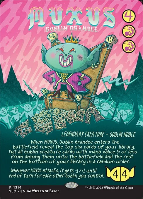 Muxus, Goblin Grandee, carta Magic di tipo Legendary Creature — Goblin Noble illustrata da Wizard of Barge