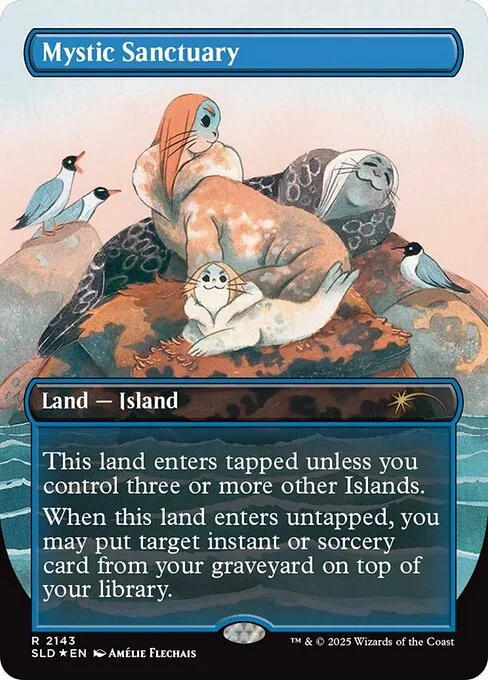 Mystic Sanctuary, carta Magic di tipo Land — Island illustrata da Amélie Flechais