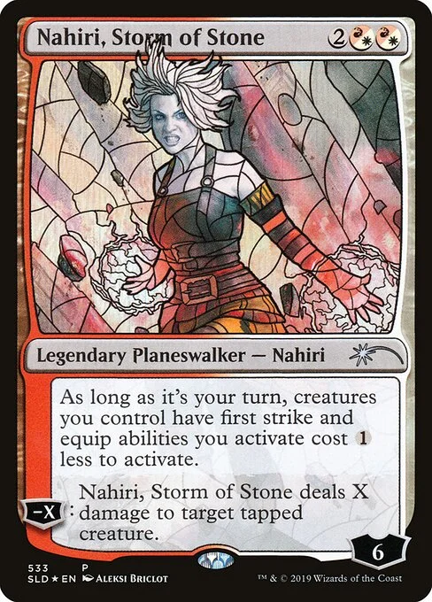 Nahiri, Storm of Stone, carta Magic di tipo Legendary Planeswalker — Nahiri illustrata da Aleksi Briclot