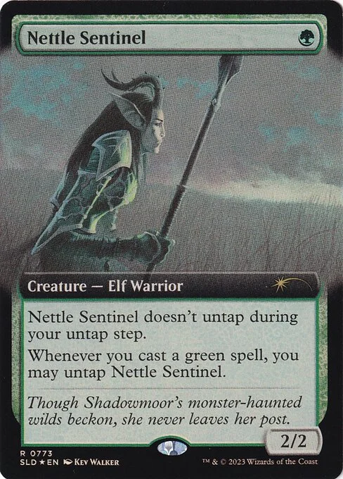 Nettle Sentinel, carta Magic di tipo Creature — Elf Warrior illustrata da Kev Walker