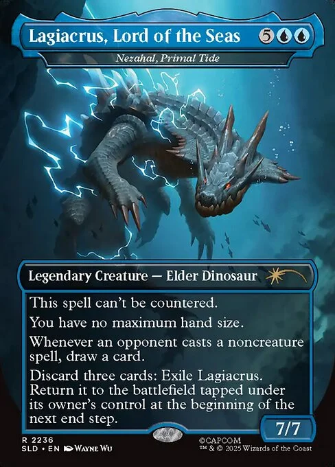 Nezahal, Primal Tide, carta Magic di tipo Legendary Creature — Elder Dinosaur illustrata da Wayne Wu