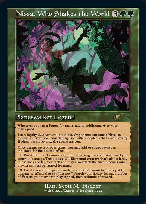 Nissa, Who Shakes the World, carta Magic di tipo Legendary Planeswalker — Nissa illustrata da Scott M. Fischer