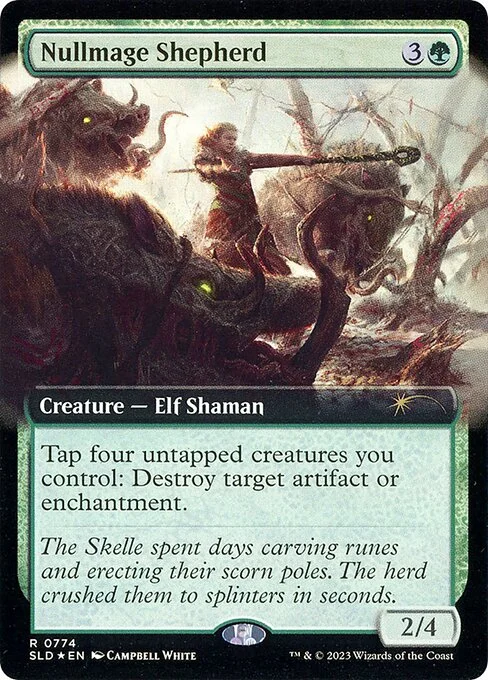 Nullmage Shepherd, carta Magic di tipo Creature — Elf Shaman illustrata da Campbell White