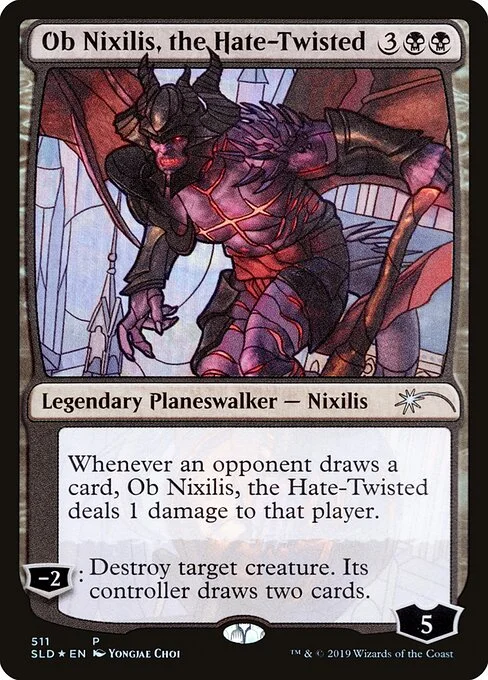 Ob Nixilis, the Hate-Twisted, carta Magic di tipo Legendary Planeswalker — Nixilis illustrata da Yongjae Choi
