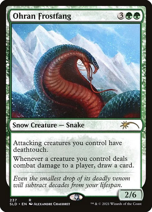Ohran Frostfang, carta Magic di tipo Snow Creature — Snake illustrata da Alexandre Chaudret