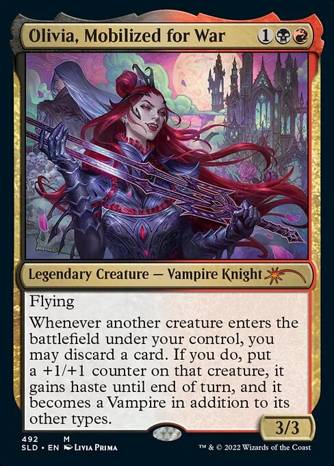 Olivia, Mobilized for War, carta Magic di tipo Legendary Creature — Vampire Knight illustrata da Livia Prima