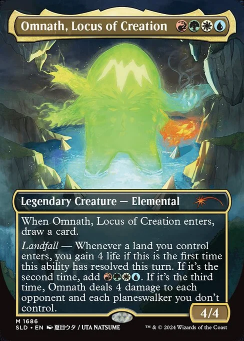 Omnath, Locus of Creation, carta Magic di tipo Legendary Creature — Elemental illustrata da Uta Natsume