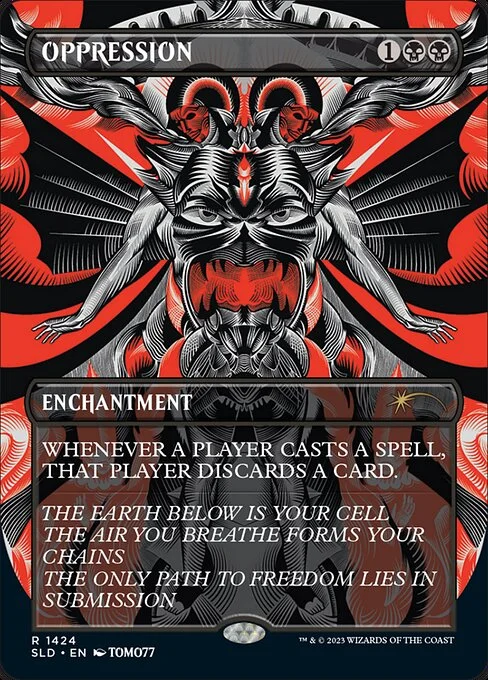 Oppression, carta Magic di tipo Enchantment illustrata da TOMO77