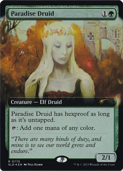 Paradise Druid, carta Magic di tipo Creature — Elf Druid illustrata da Nils Hamm
