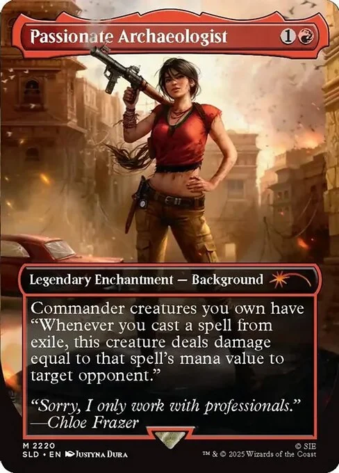 Passionate Archaeologist, carta Magic di tipo Legendary Enchantment — Background illustrata da Justyna Dura
