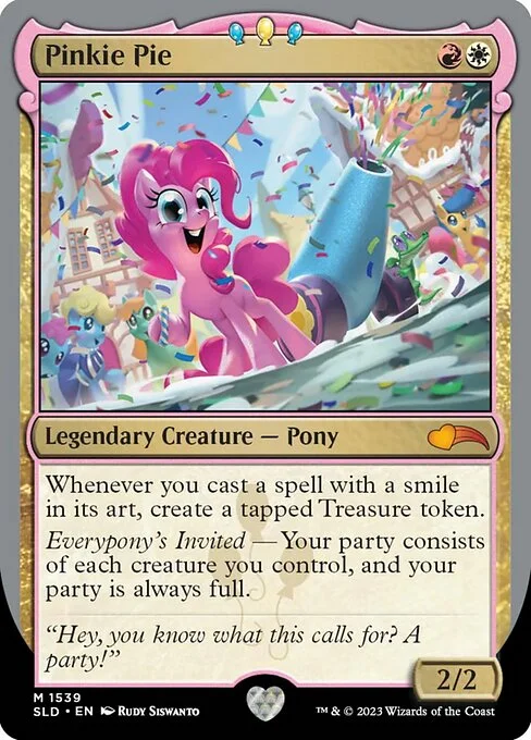 Pinkie Pie, carta Magic di tipo Legendary Creature — Pony illustrata da Rudy Siswanto