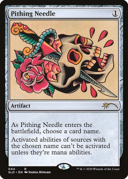 Pithing Needle, carta Magic di tipo Artifact illustrata da Joshua Howard