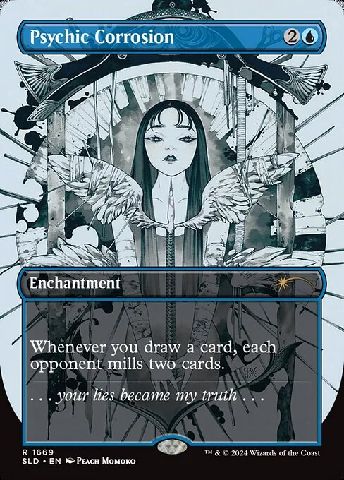 Psychic Corrosion, carta Magic di tipo Enchantment illustrata da Peach Momoko