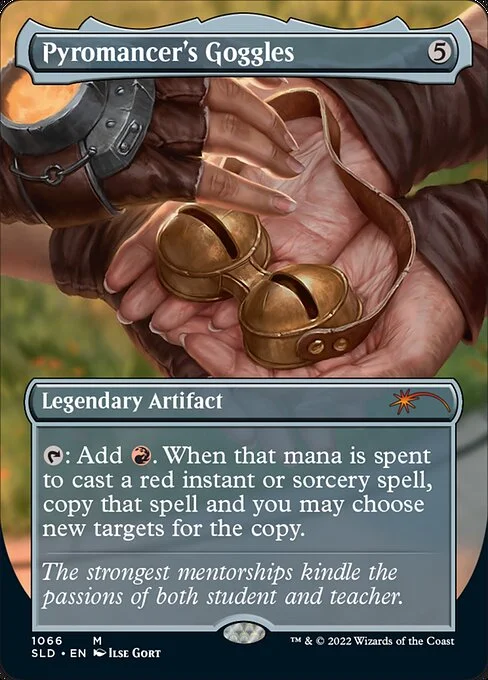 Pyromancer's Goggles, carta Magic di tipo Legendary Artifact illustrata da Ilse Gort