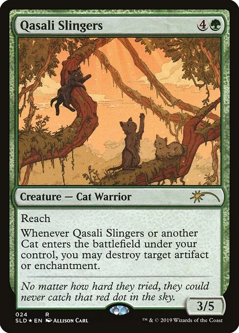 Qasali Slingers, carta Magic di tipo Creature — Cat Warrior illustrata da Allison Carl