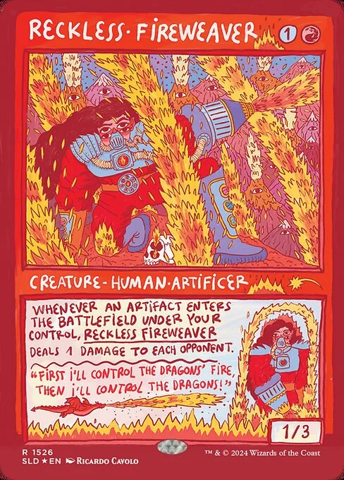 Reckless Fireweaver, carta Magic di tipo Creature — Human Artificer illustrata da Ricardo Cavolo