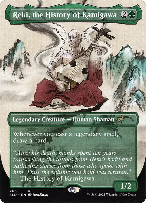 Reki, the History of Kamigawa, carta Magic di tipo Legendary Creature — Human Shaman illustrata da JungShan