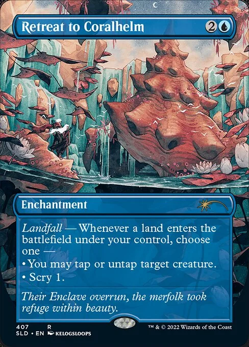 Retreat to Coralhelm, carta Magic di tipo Enchantment illustrata da Kelogsloops