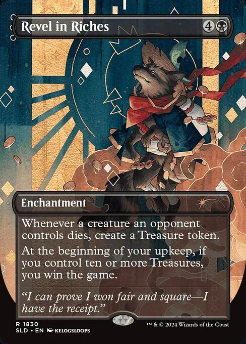 Revel in Riches, carta Magic di tipo Enchantment illustrata da Kelogsloops
