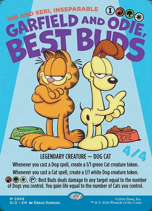 Rin and Seri, Inseparable, carta Magic di tipo Legendary Creature — Dog Cat illustrata da Gregg Schigiel