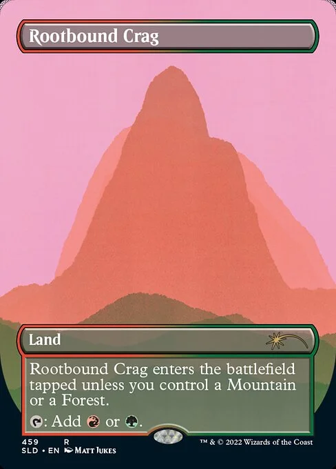 Rootbound Crag, carta Magic di tipo Land illustrata da Matt Jukes