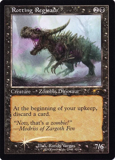 Rotting Regisaur, carta Magic di tipo Creature — Zombie Dinosaur illustrata da Randy Vargas