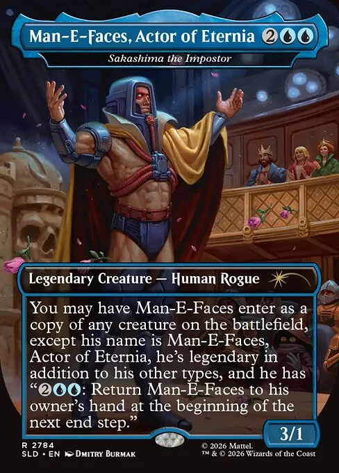 Sakashima the Impostor, carta Magic di tipo Legendary Creature — Human Rogue illustrata da Dmitry Burmak