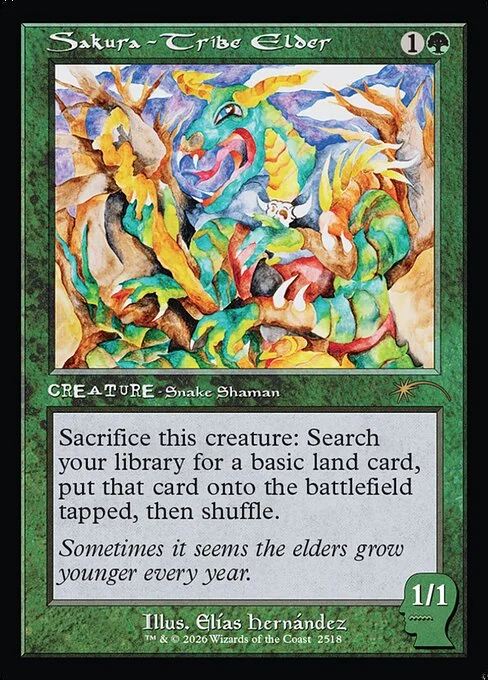 Sakura-Tribe Elder, carta Magic di tipo Creature — Snake Shaman illustrata da Elías Hernández