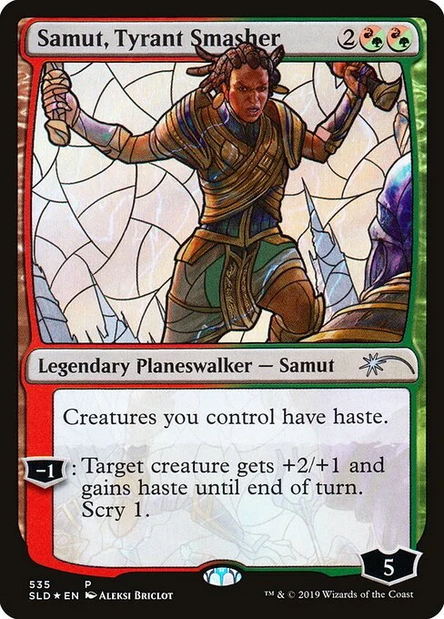 Samut, Tyrant Smasher, carta Magic di tipo Legendary Planeswalker — Samut illustrata da Aleksi Briclot